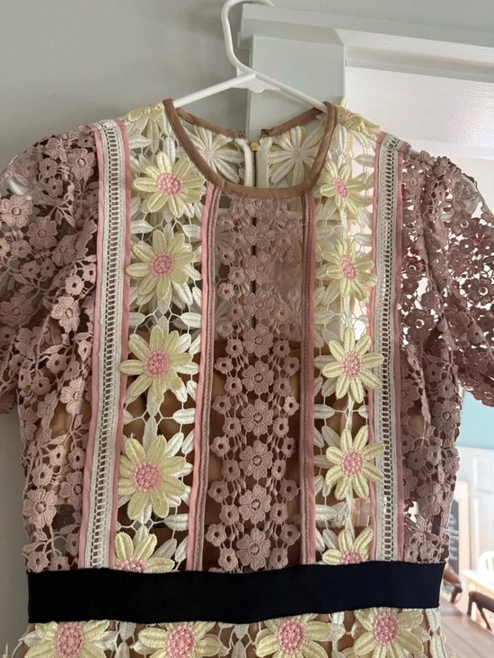 Self-Portrait Blush and Ivory Lace Appliqué Dress - Picture 4 of 10